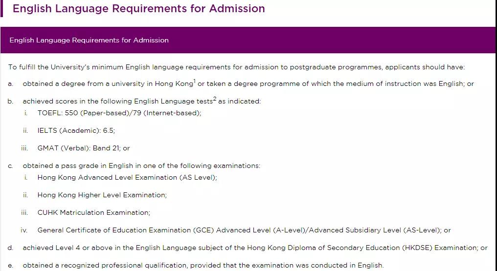 香港中文大学语言要求